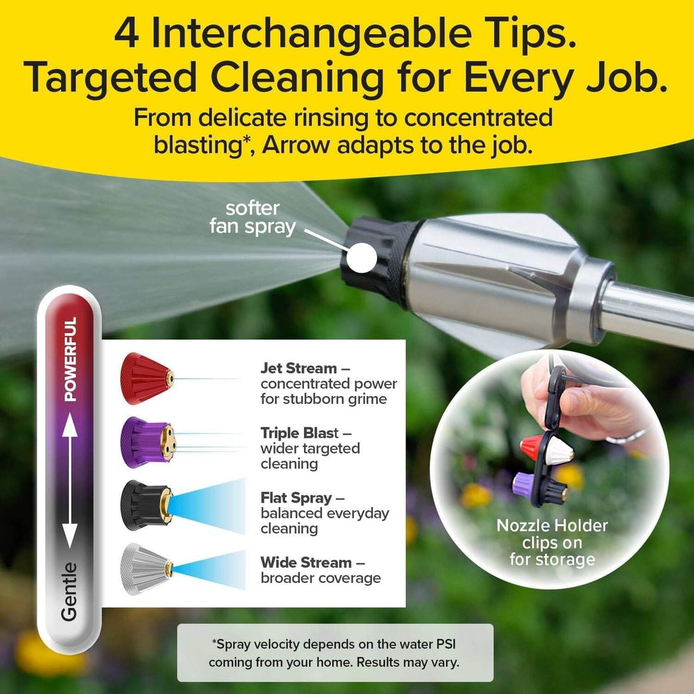 Pocket Hose Customizable Spray Nozzle with Triple Blast tip in use