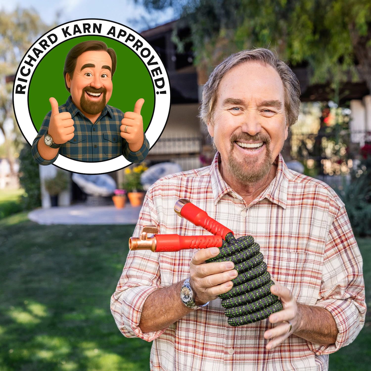 Pocket Hose Expandable Garden Hose 75 FT in use watering plants