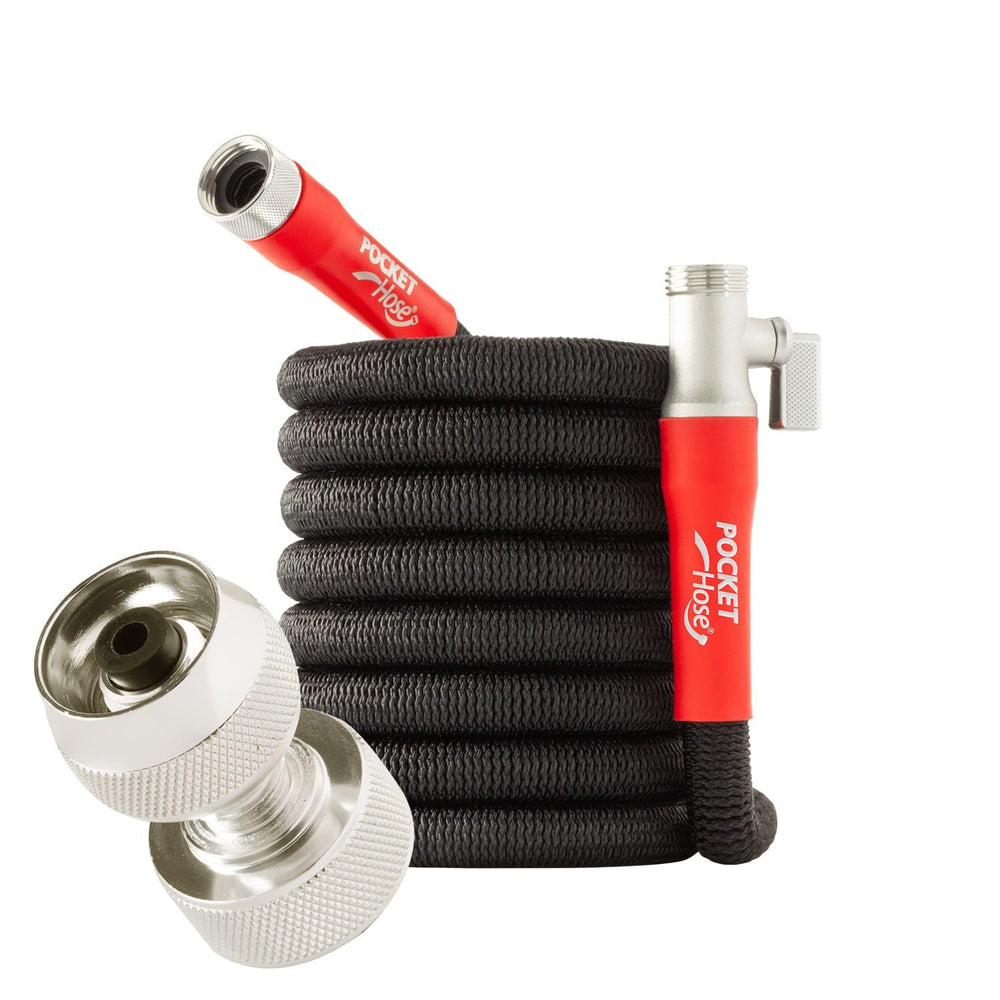 Pocket Hose Silver Bullet 50 FT black expandable garden hose front view