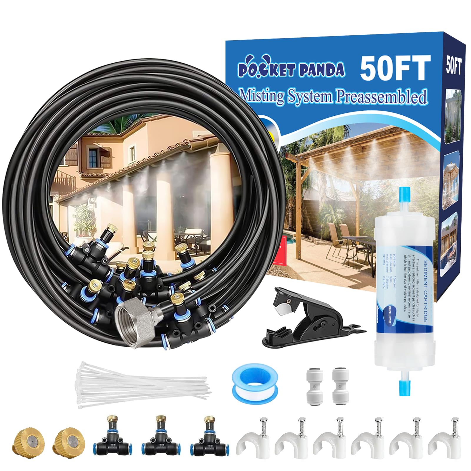 POCKET PANDA 50FT patio misting system with brass nozzles