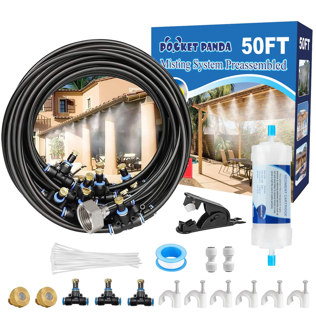 POCKET PANDA 50FT patio misting system with brass nozzles