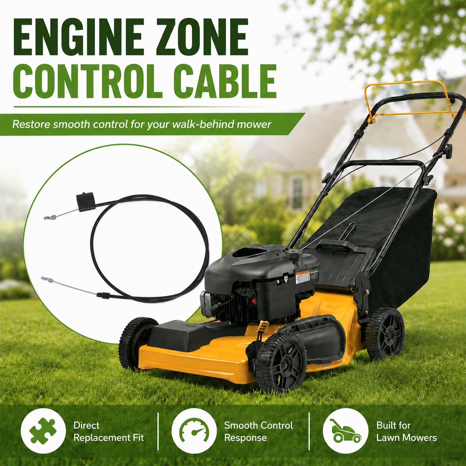 Podoy Lawn Mower Throttle Cable close-up view