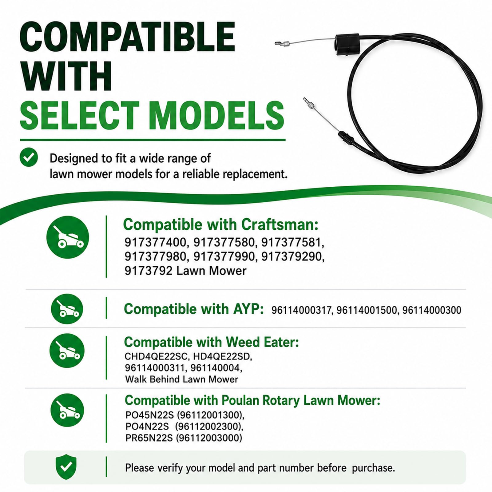 Podoy Lawn Mower Throttle Cable dimensions