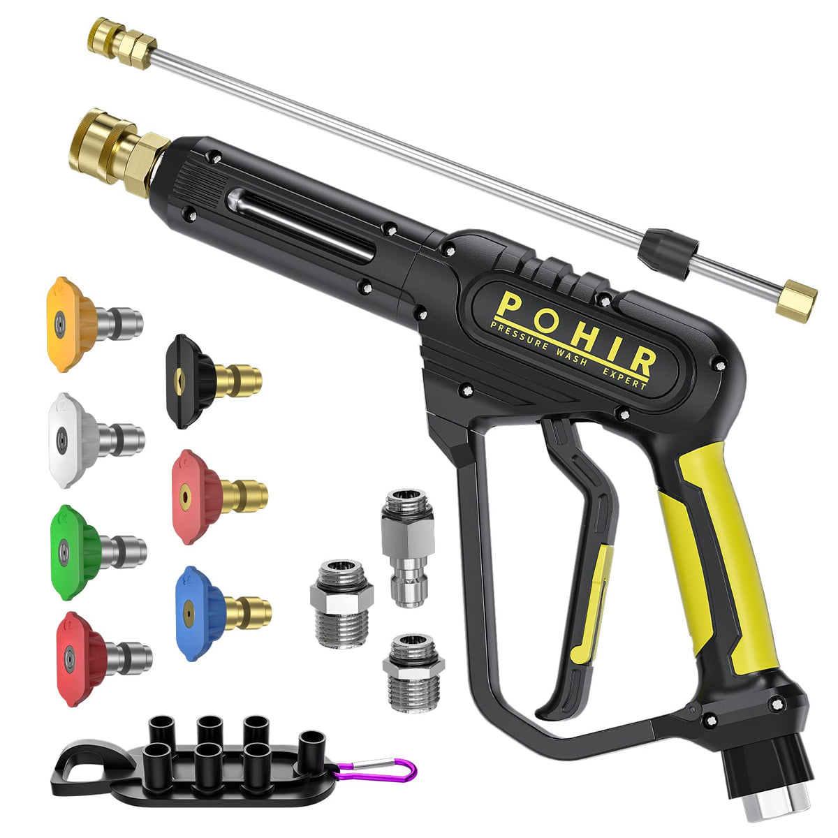 POHIR Pressure Washer Gun front view with extension wand
