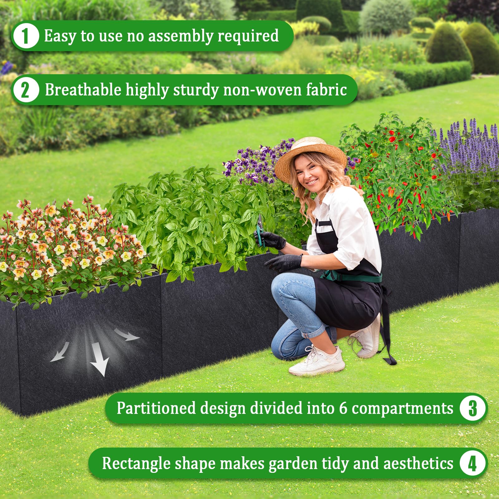 POILKMNI 12x2x1ft Garden Bed showing multi-compartment design