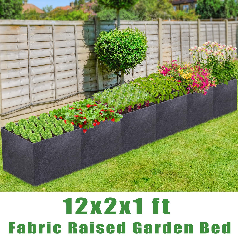 POILKMNI Fabric Raised Garden Bed filled with various plants