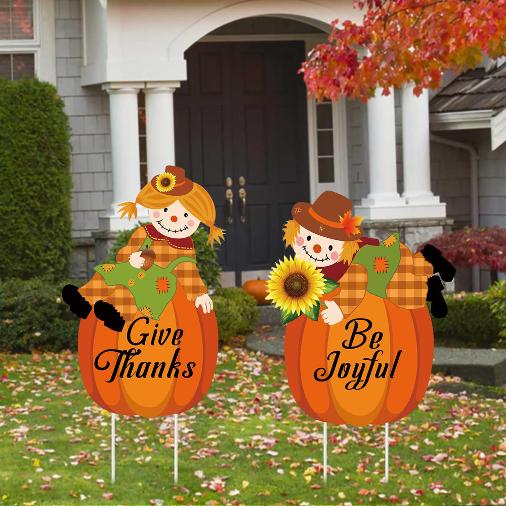 POILKMNI Thanksgiving scarecrow sign set displayed on porch