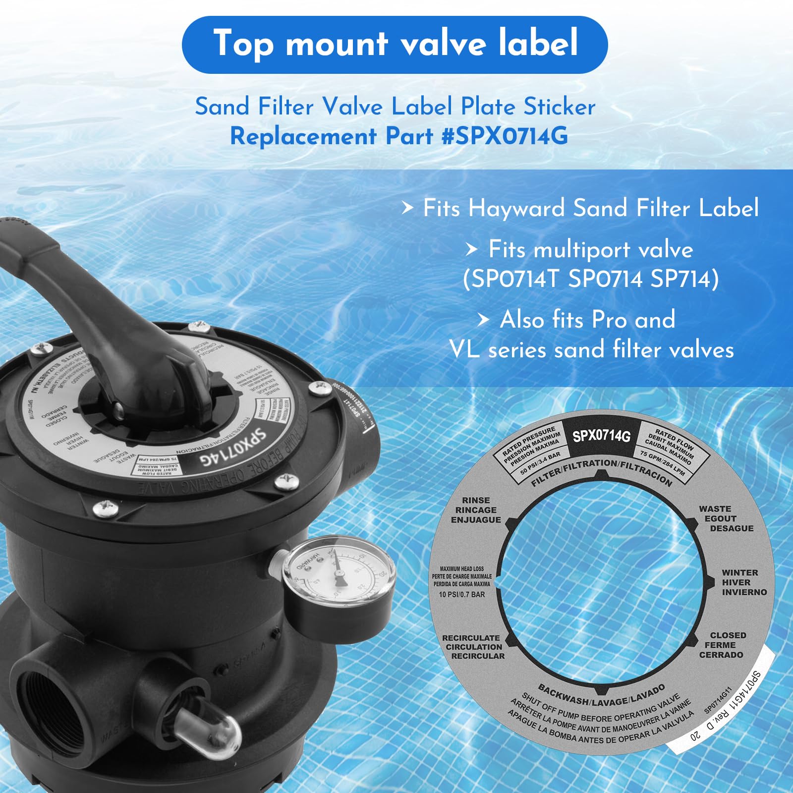 Pokin SPX0714G Label Plate installed on Hayward Vari-Flo Valve