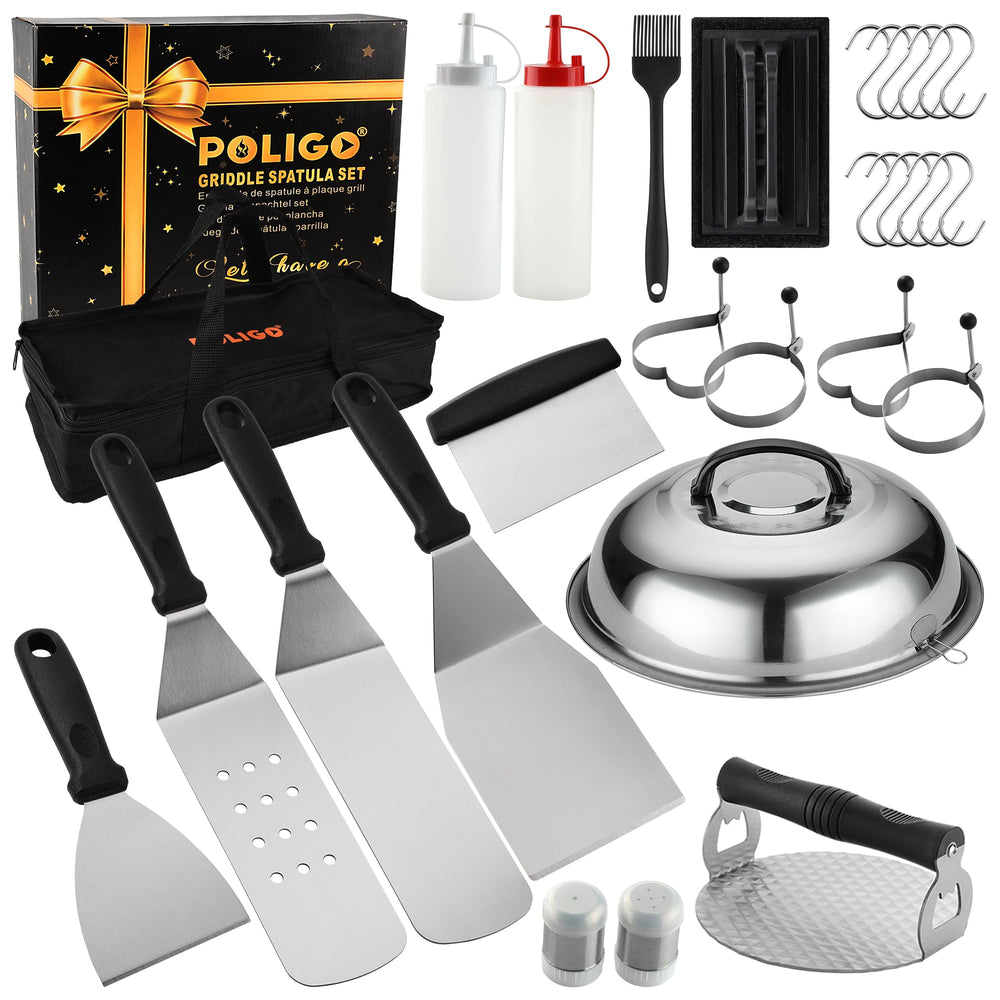 POLIGO 28PCS griddle accessories kit with various tools in storage bag