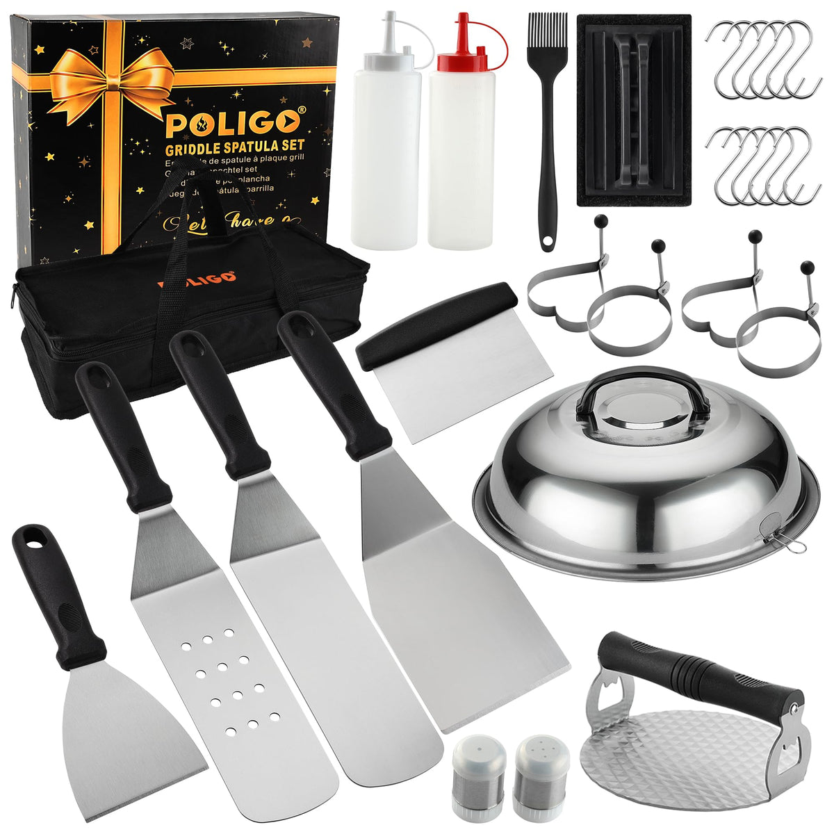 POLIGO 28PCS griddle accessories kit with various tools in storage bag