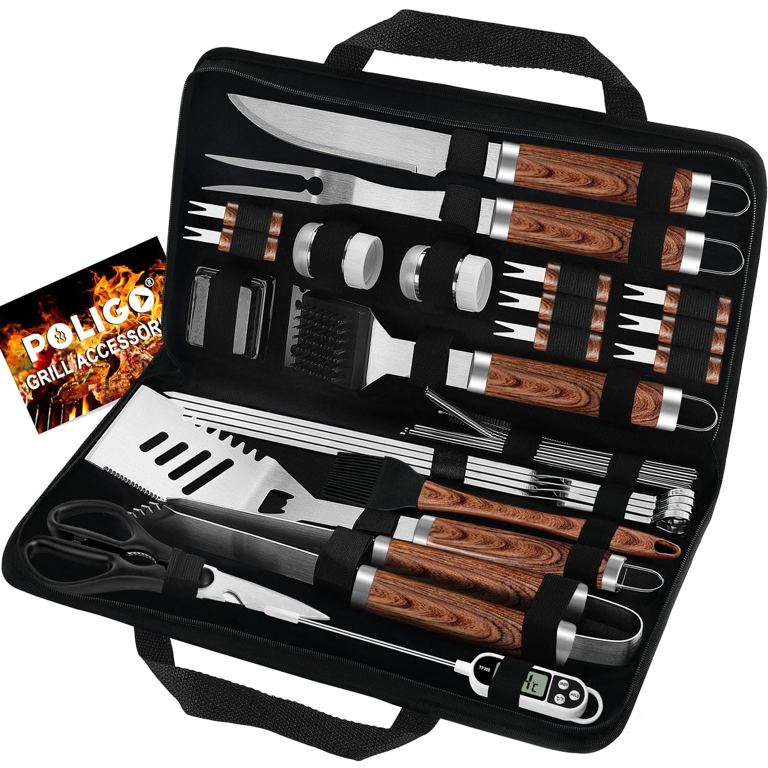 POLIGO 29 PCS BBQ Grill Accessories Set front view in storage bag