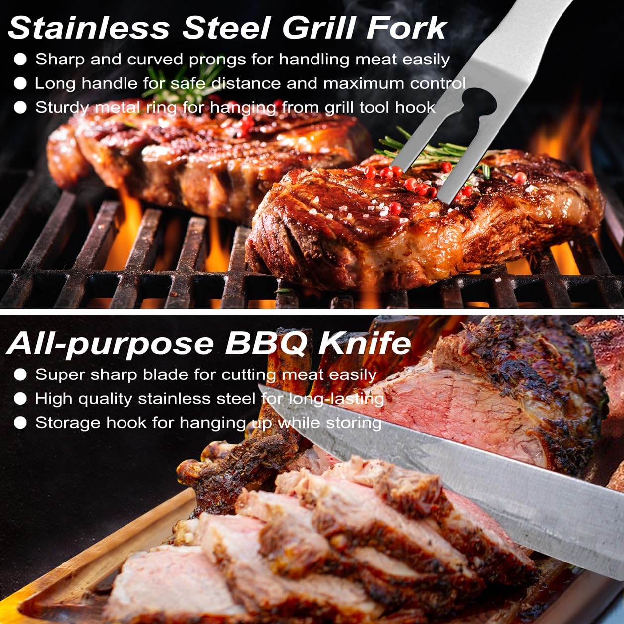 POLIGO BBQ accessories set showing corn holders and kabab skewers