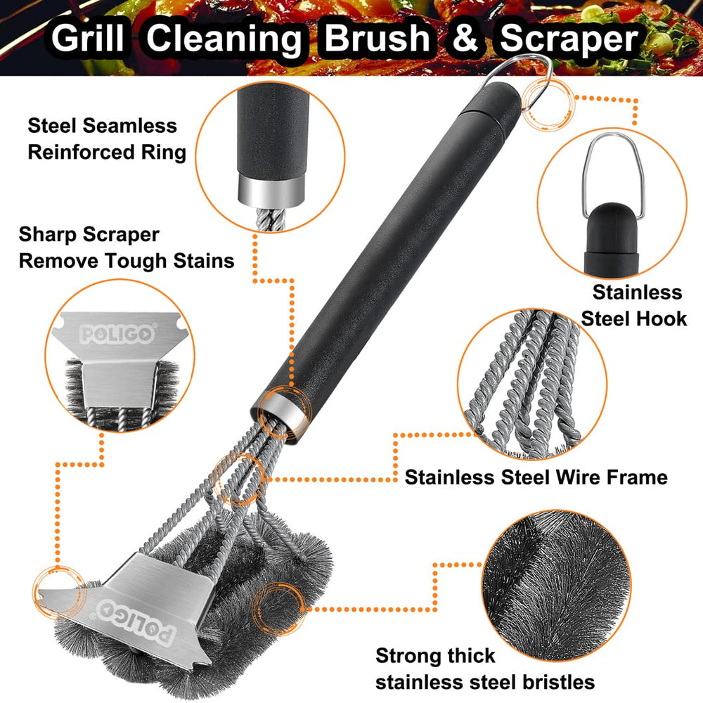 POLIGO grill brush scraper side view showing ergonomic handle