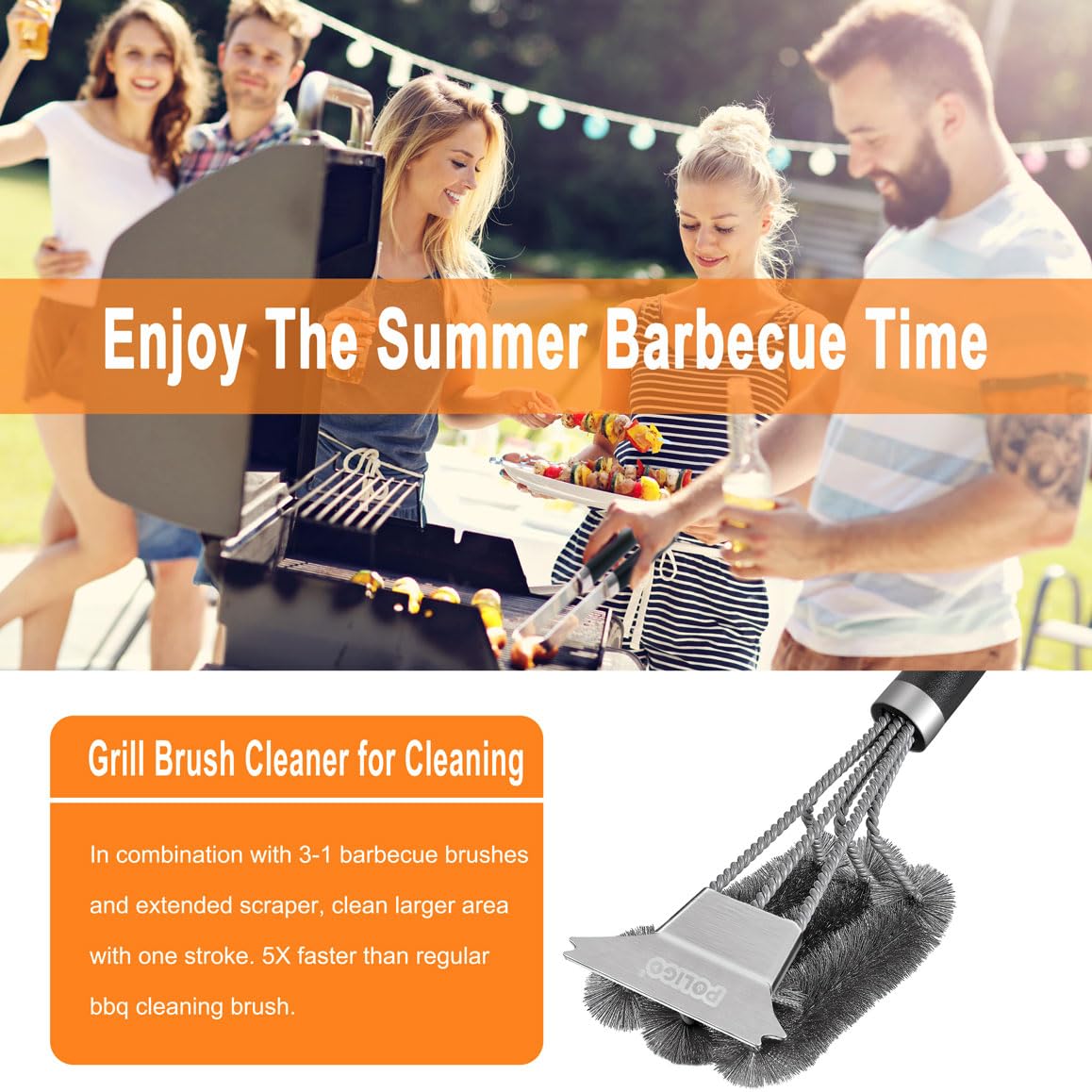 POLIGO grill brush with hanging ring for storage