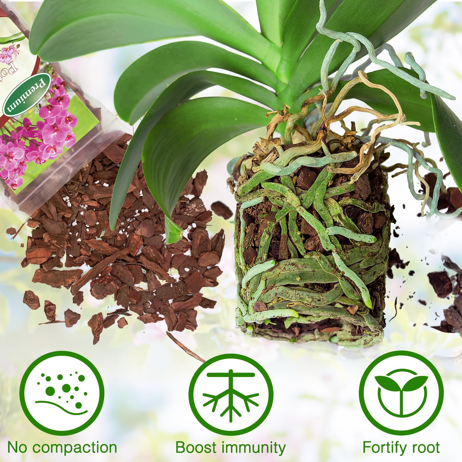 POLIUMB Orchid Bark Potting Mix packaging with resealable bag