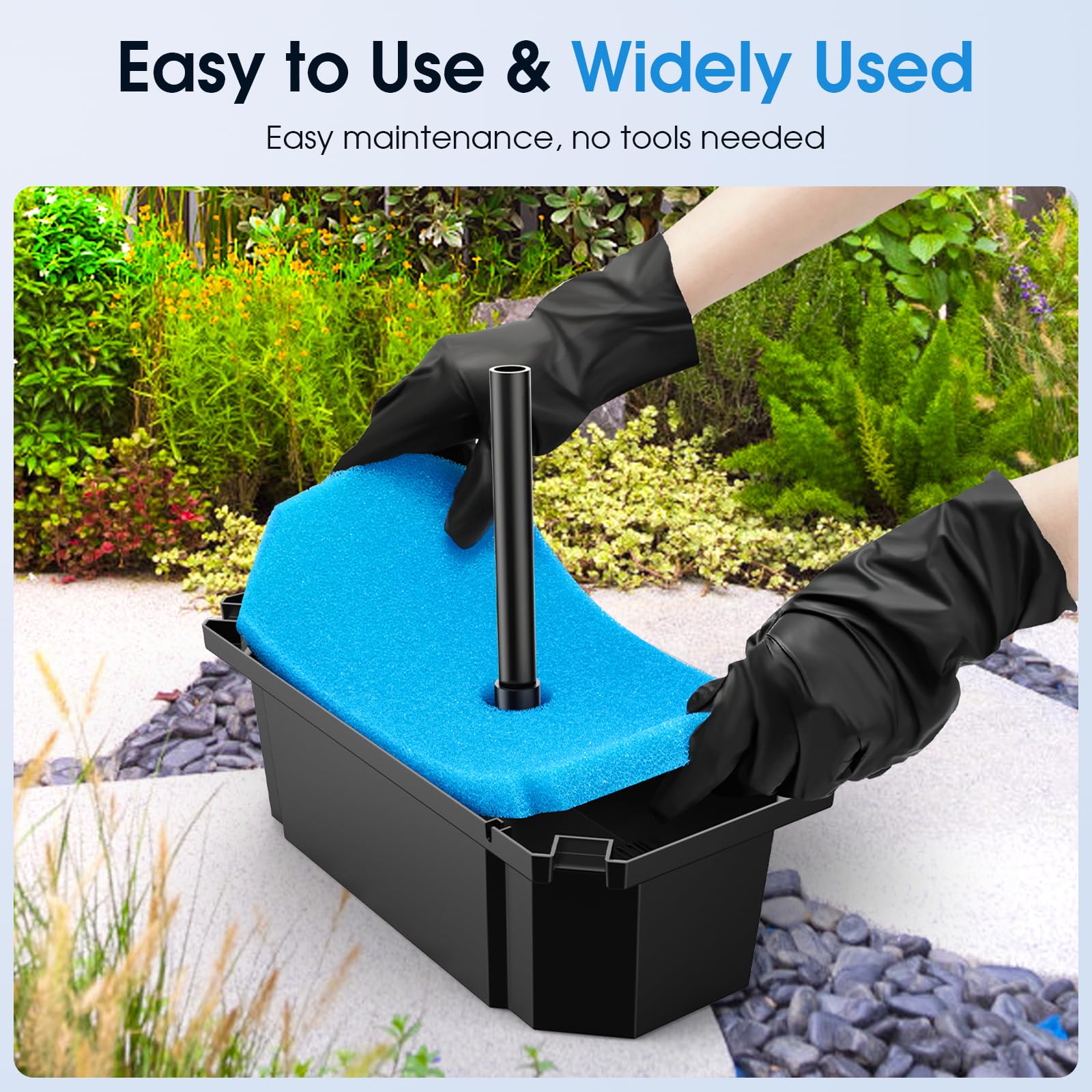 Pond filter installation in a backyard pond setting