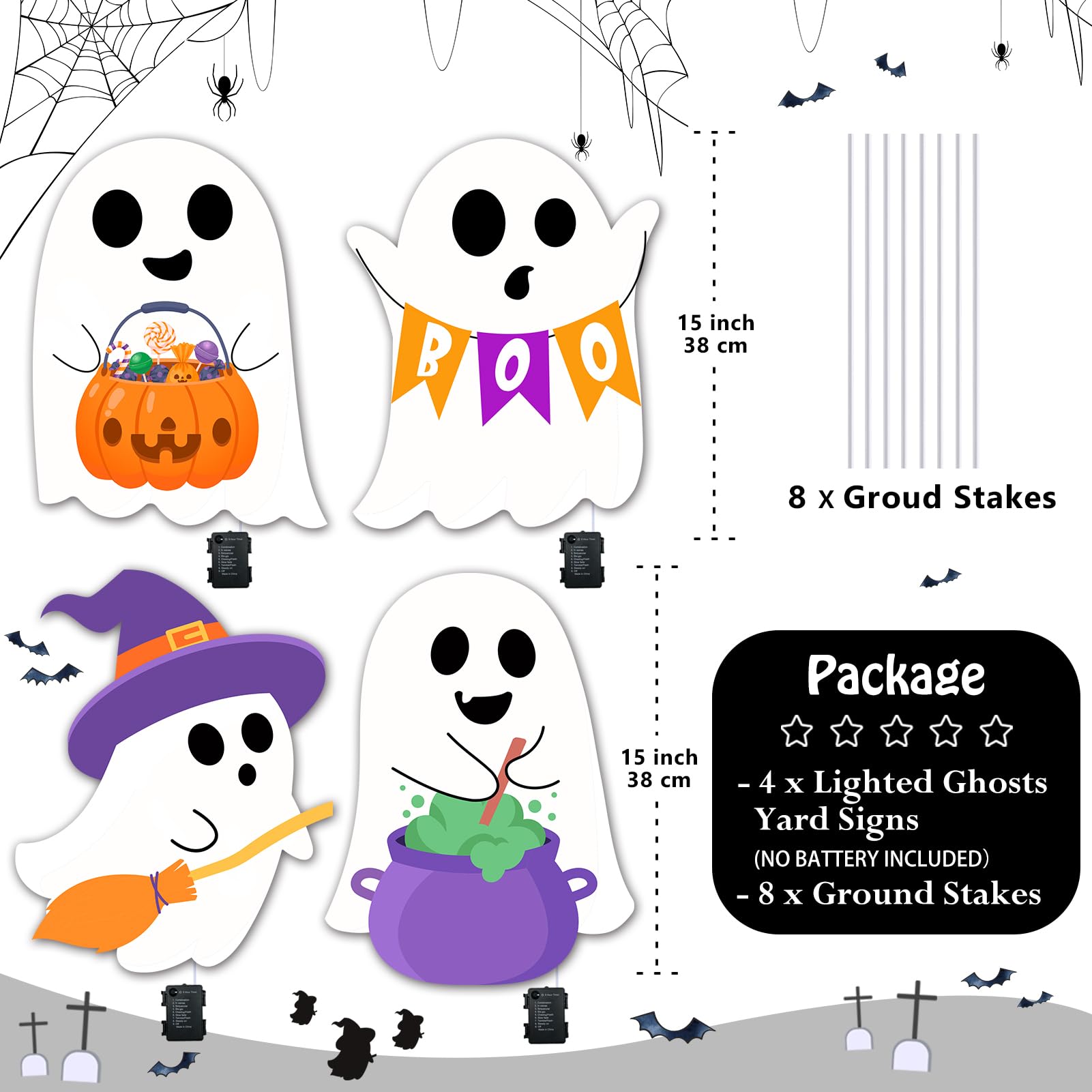 ponlodos lighted ghost yard sign with pumpkin design