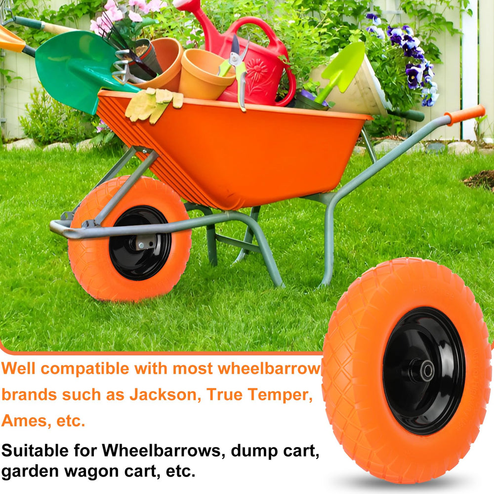 Pontuss wheelbarrow wheels installed on a wheelbarrow