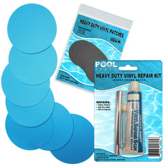 Pool Above Vinyl Repair Patch Kit with blue patches and glue
