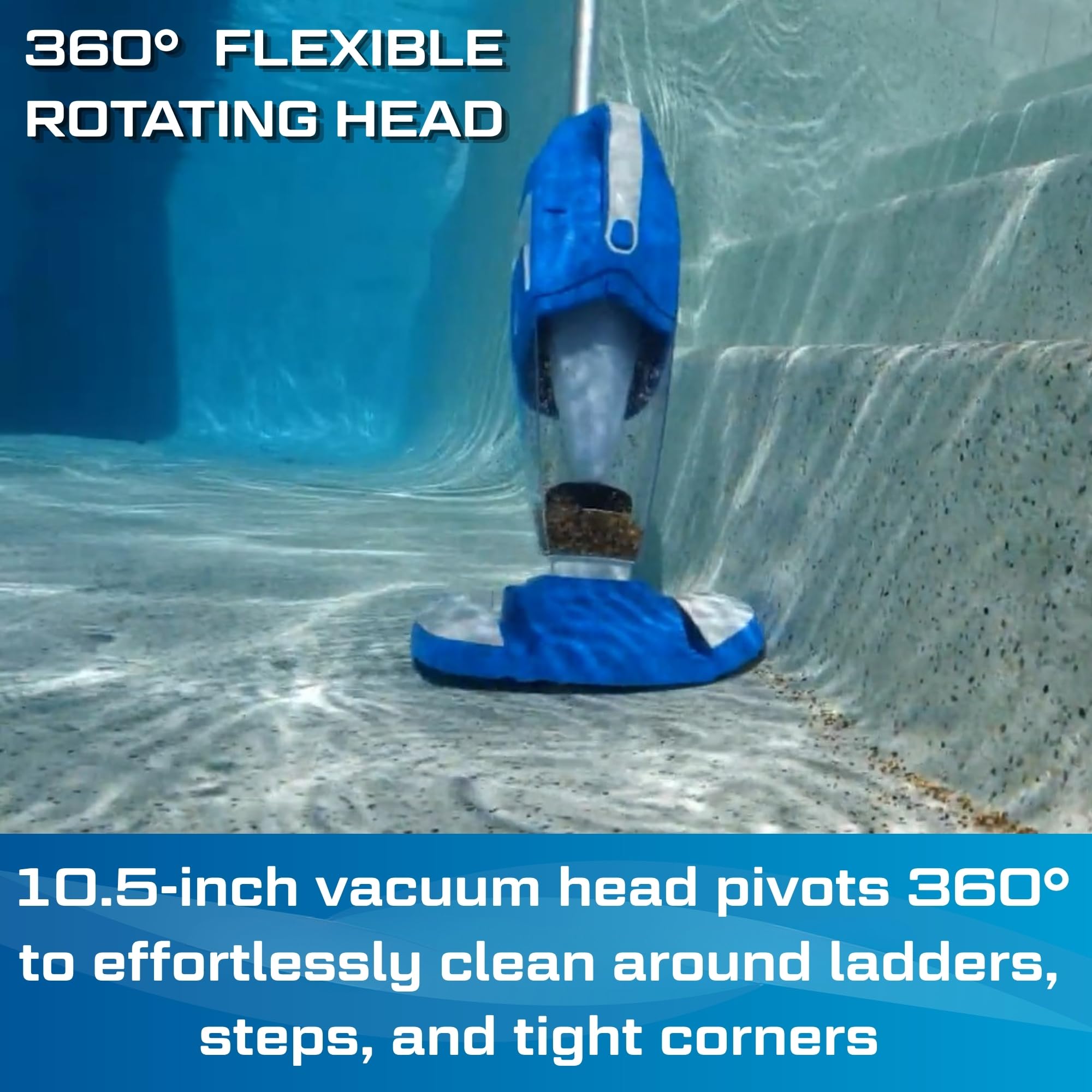 POOL BLASTER 200E cordless vacuum in action in a pool