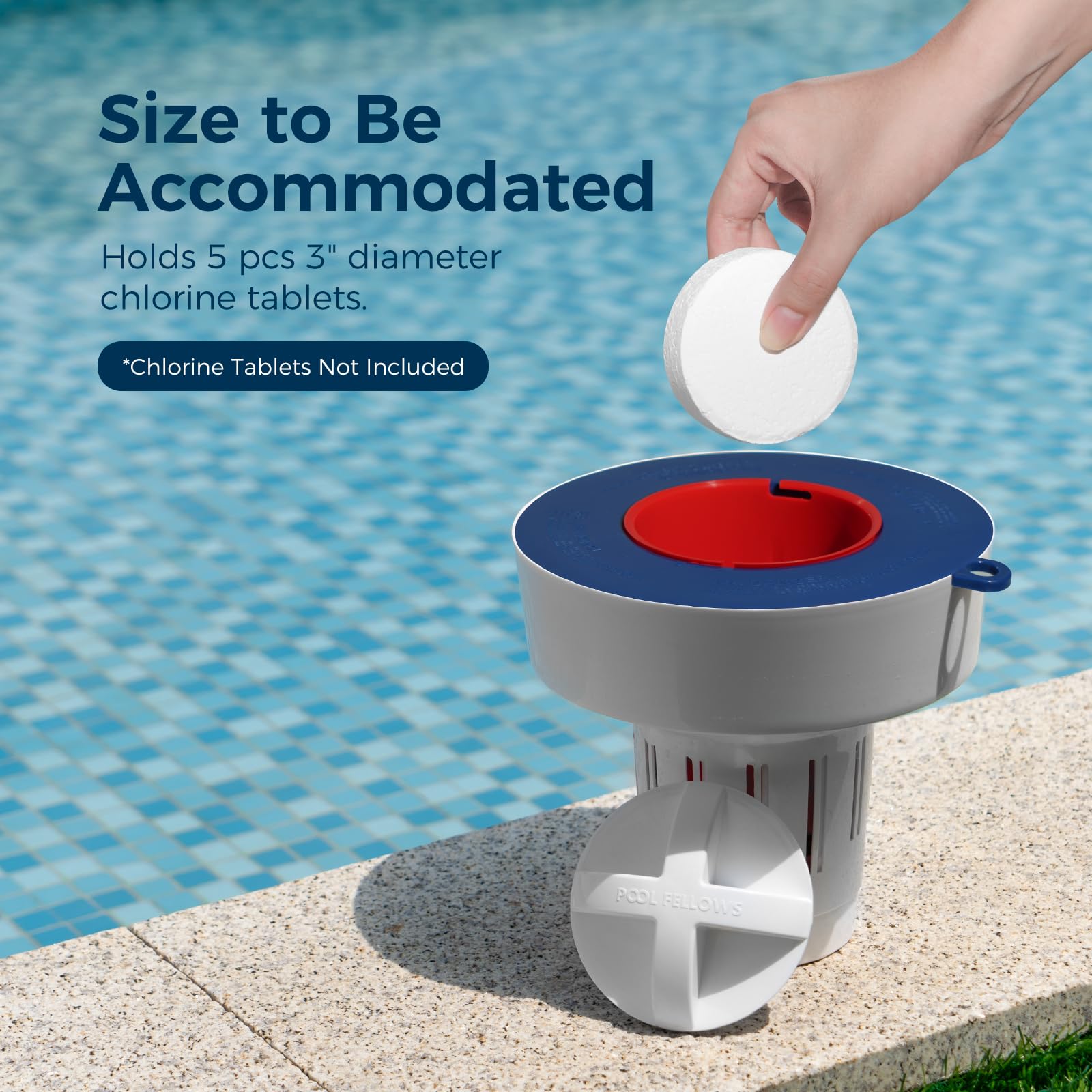 POOL FELLOWS tablet dispenser hanging hole and nylon rope