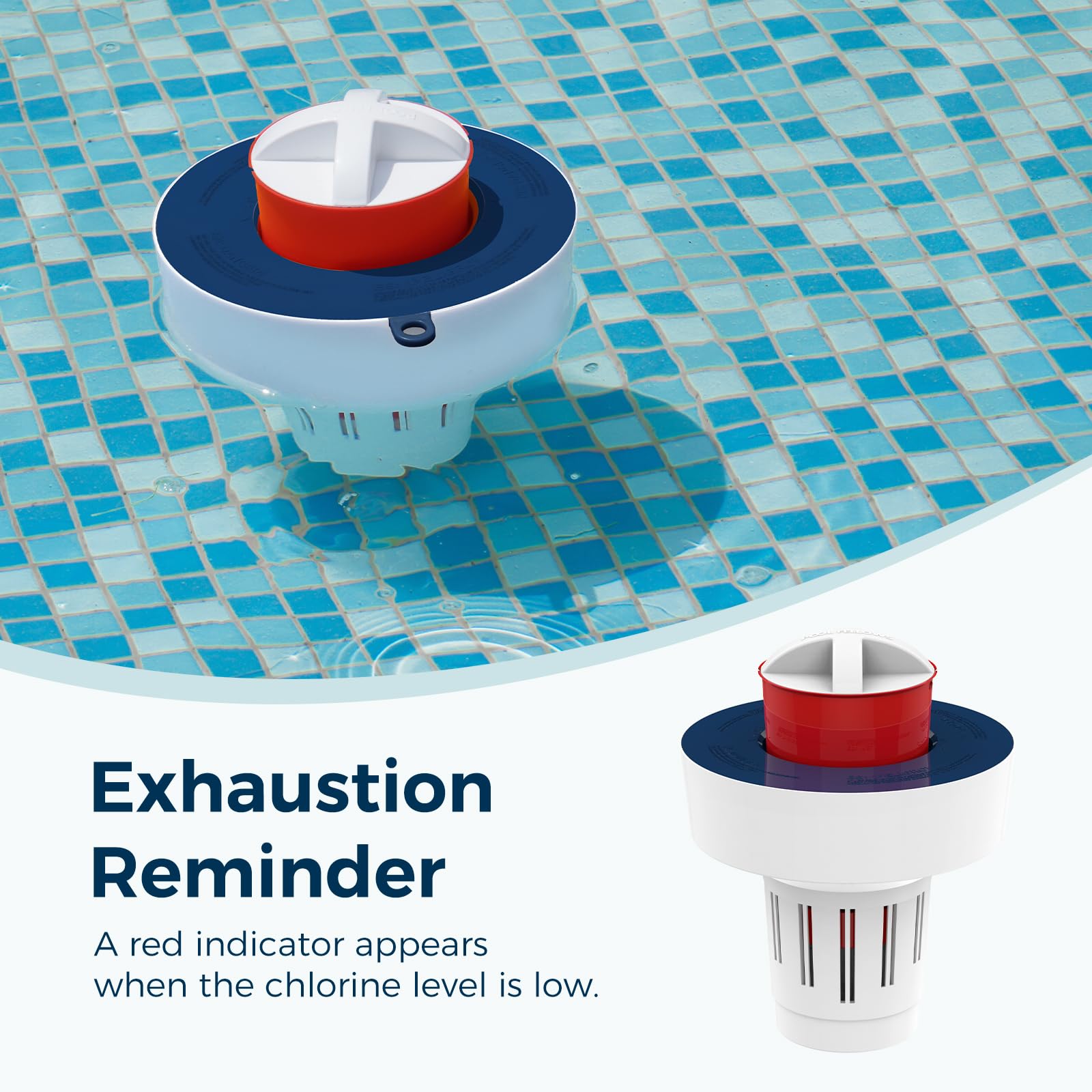 POOL FELLOWS tablet dispenser with red pop-up indicator for refill