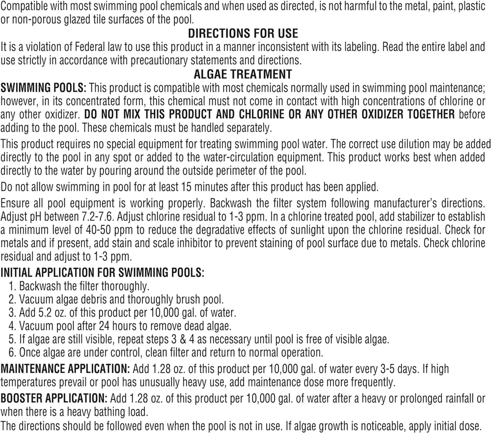 Pool Mate 4-Pack Premium Pool Algaecide instructions