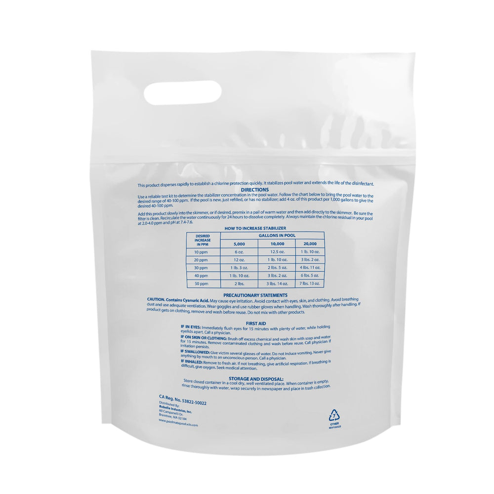 Pool Mate 4-Pounds package side view with instructions