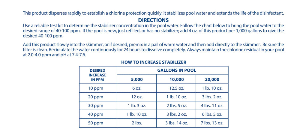 Pool Mate 7-Pound stabilizer packaging details