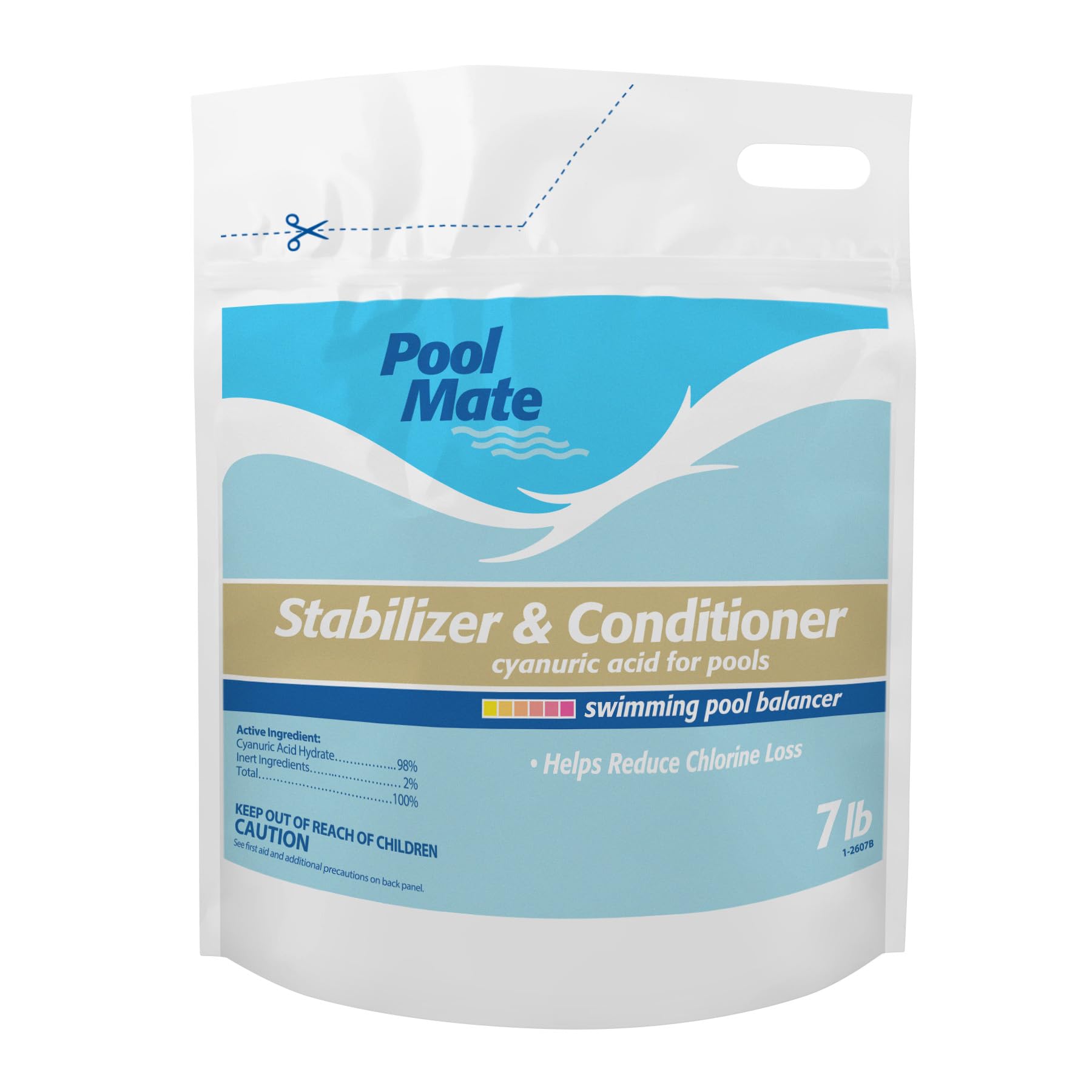 Pool Mate 7-Pounds Premium Pool Stabilizer front view with packaging