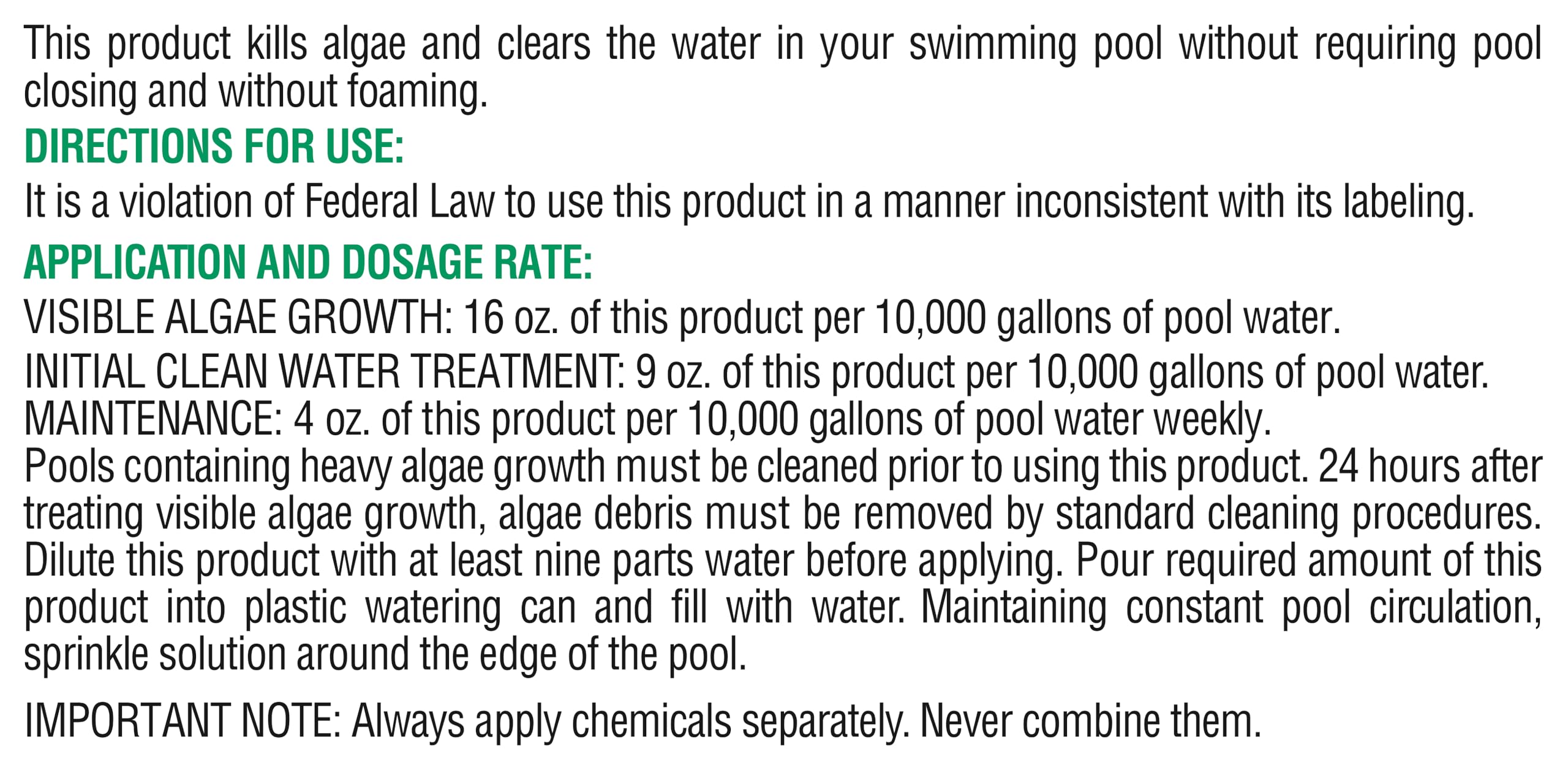 Pool Mate algaecide packaging side view