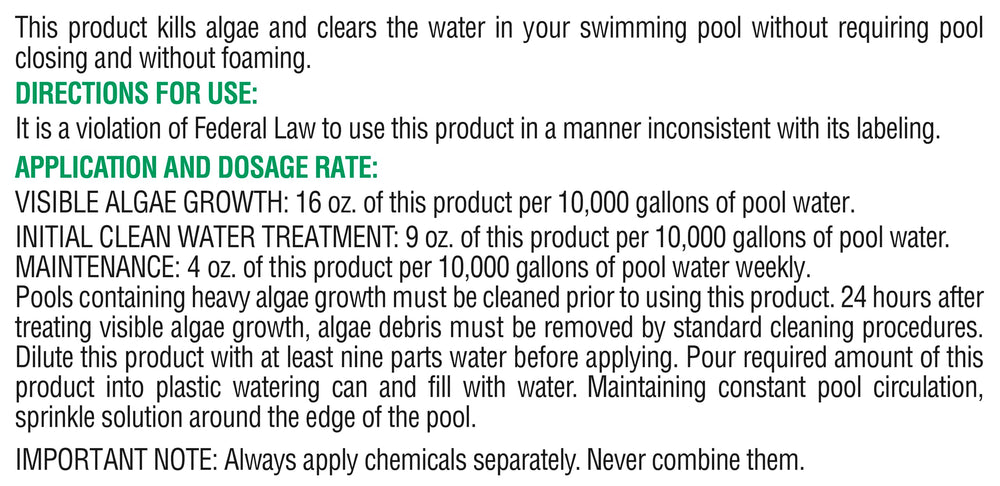 Pool Mate algaecide packaging side view