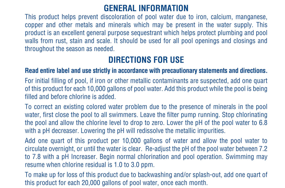 Pool Mate Metal Out bottle being added to pool water
