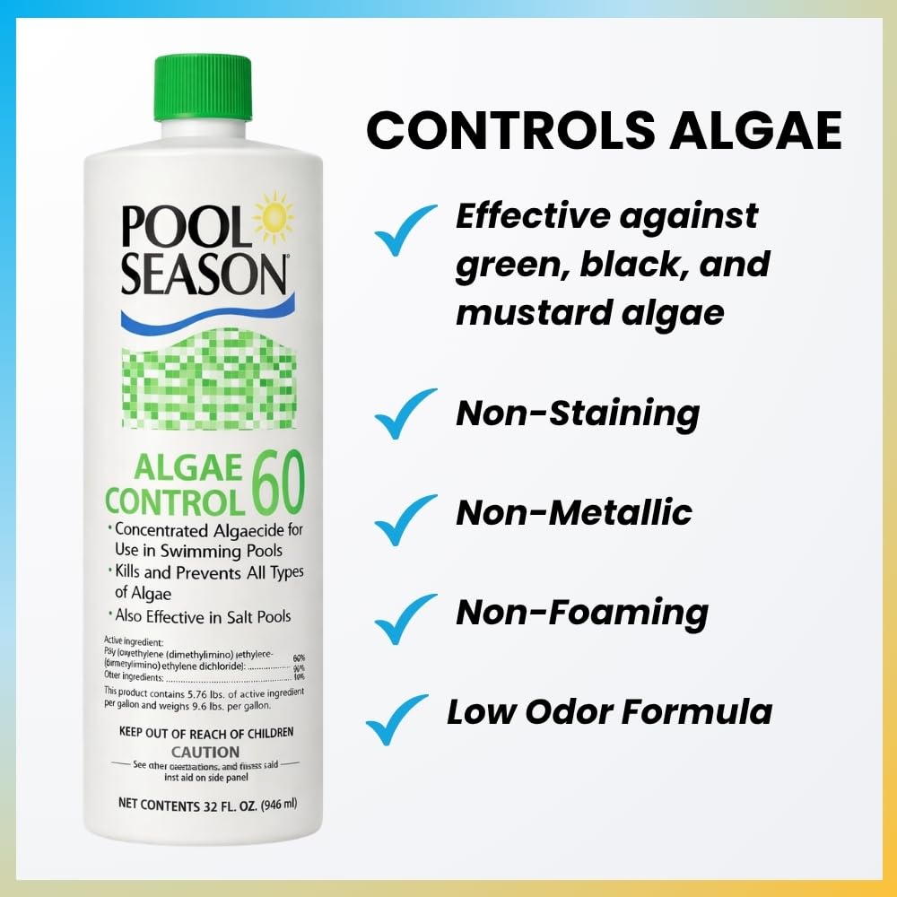 Pool Season Polyquat 60 Algaecide liquid close-up