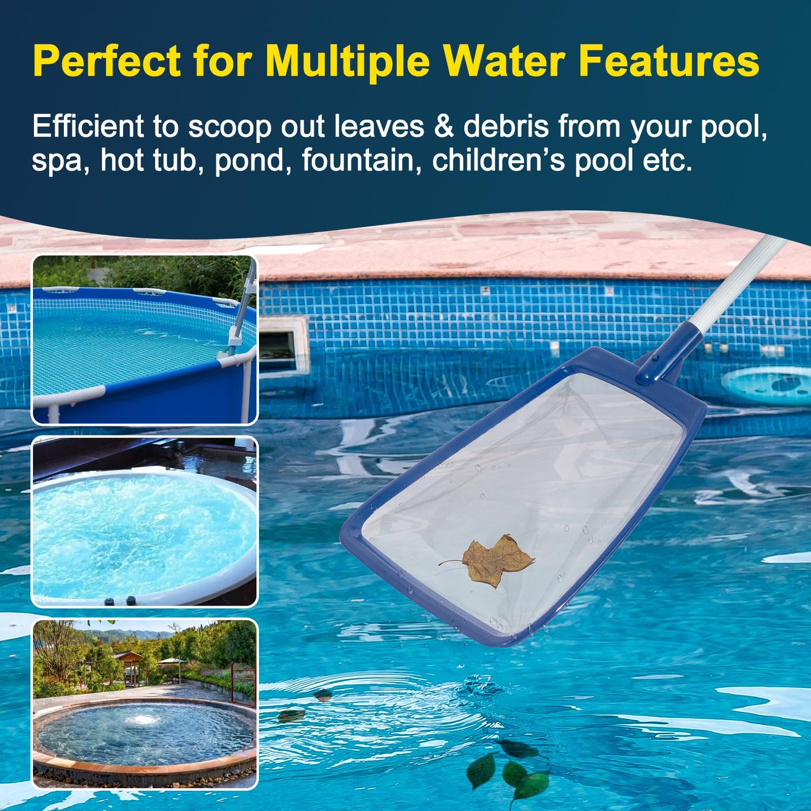 POOLAZA Hot Tub Pool Skimmer Net on a poolside surface