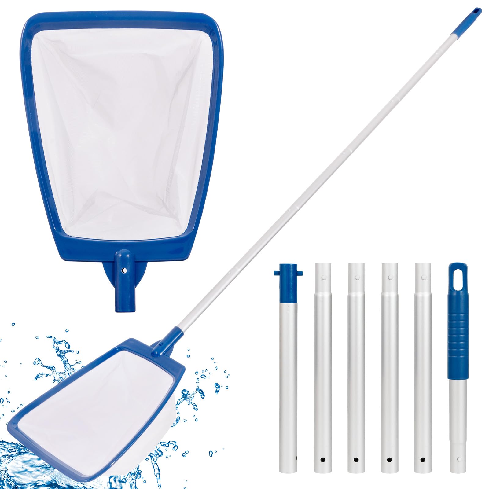 POOLAZA Pool Skimmer Net with 68-inch aluminum pole front view