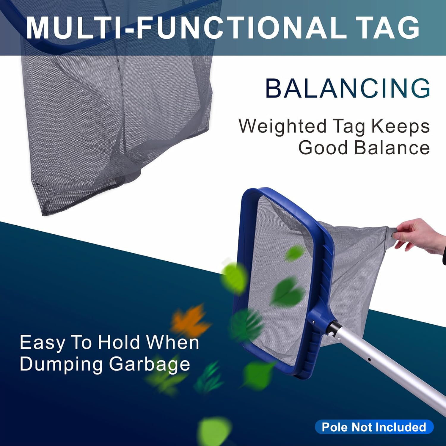 POOLAZA Pool Skimmer Net with weighted tag for balance