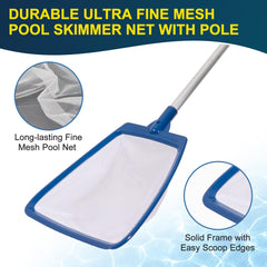 POOLAZA skimmer net showing easy-scoop edge design