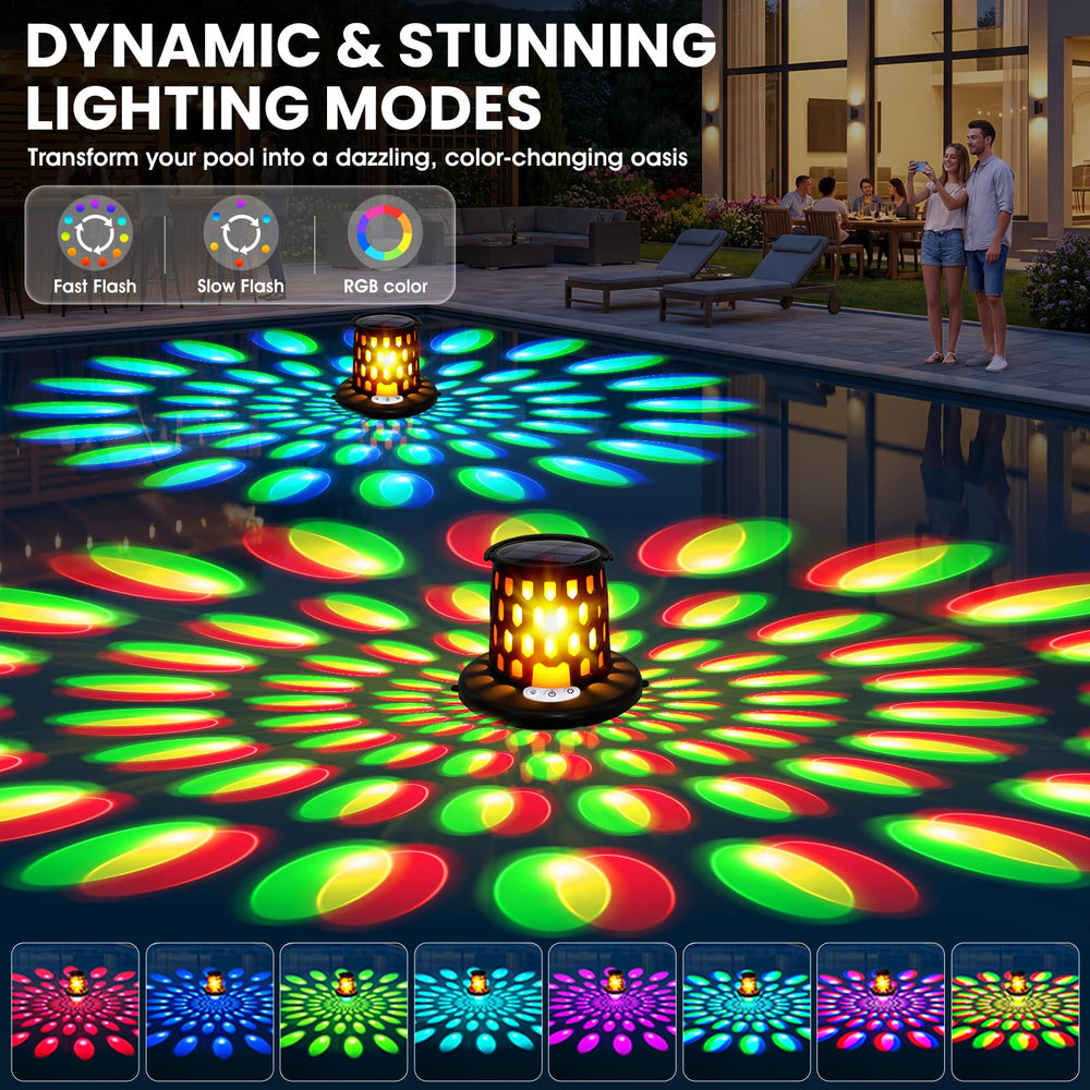 PoolBliss solar lights showing dual-zone control and settings