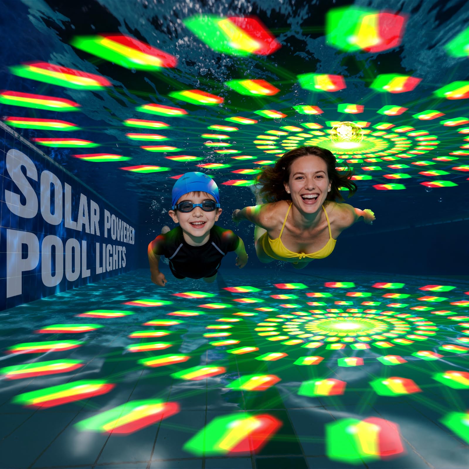 PoolBliss Solar Pool Light floating with a vibrant glow
