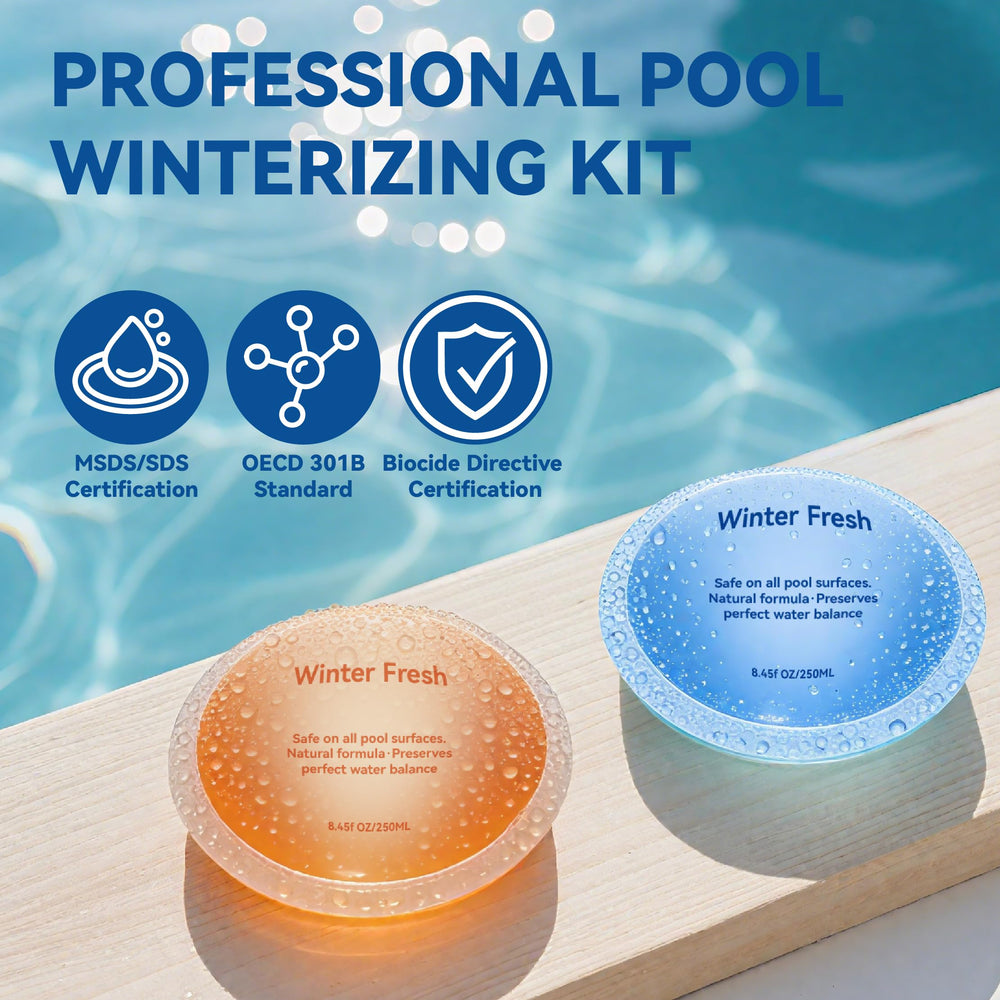 PoolCoolPro Pool Closing Kit showing clear water results