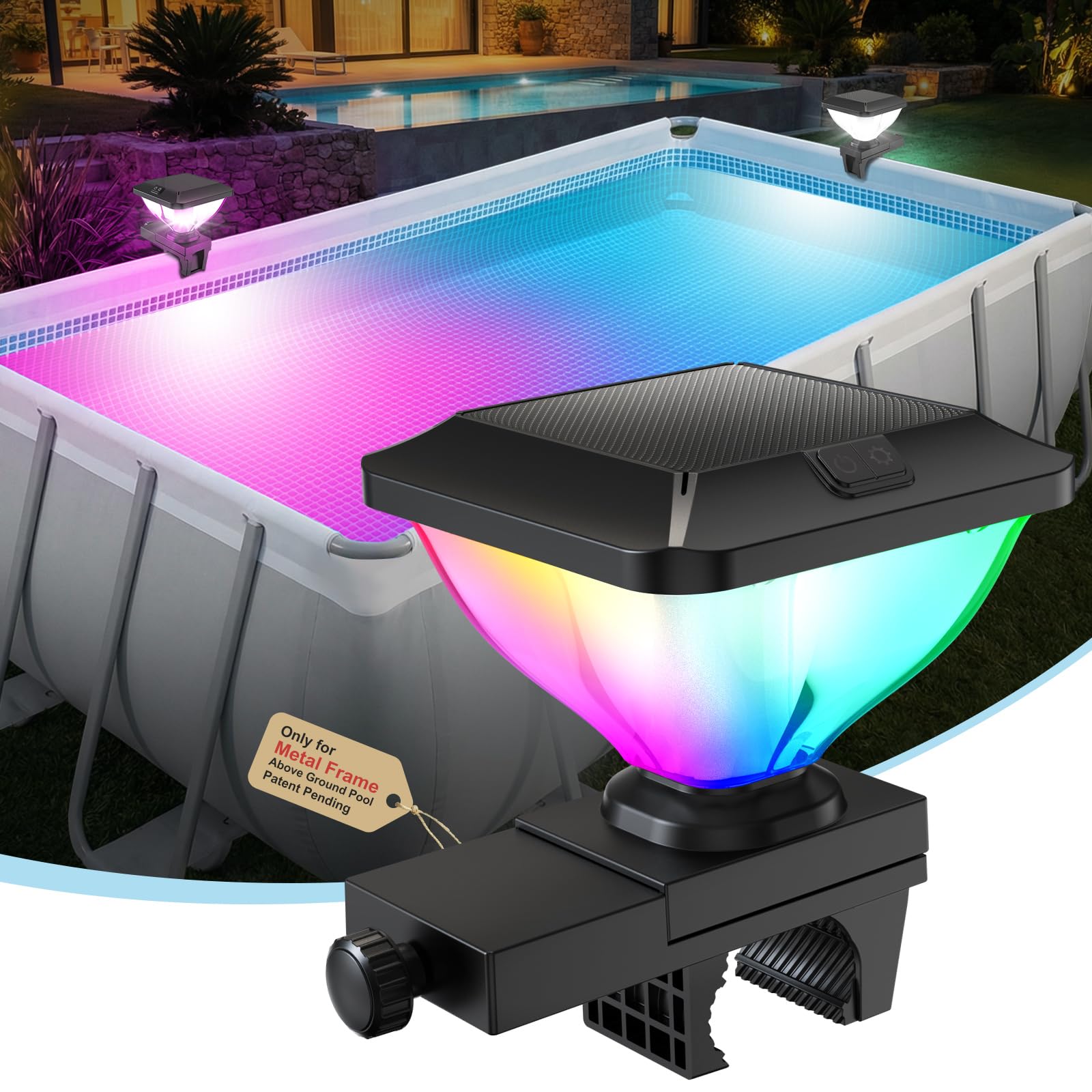 Pooldecor Solar Pool Light front view in black