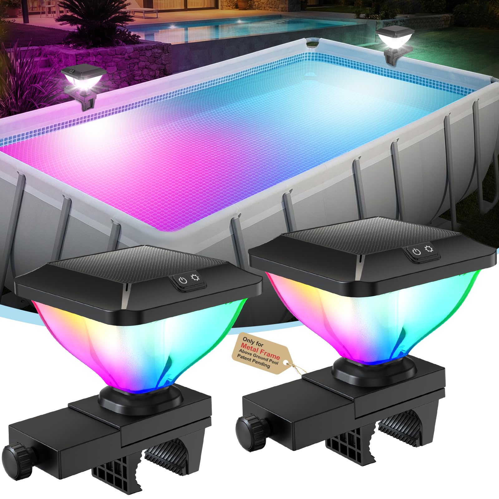 Pooldecor Solar Pool Lights for Above Ground Pools, black model front view
