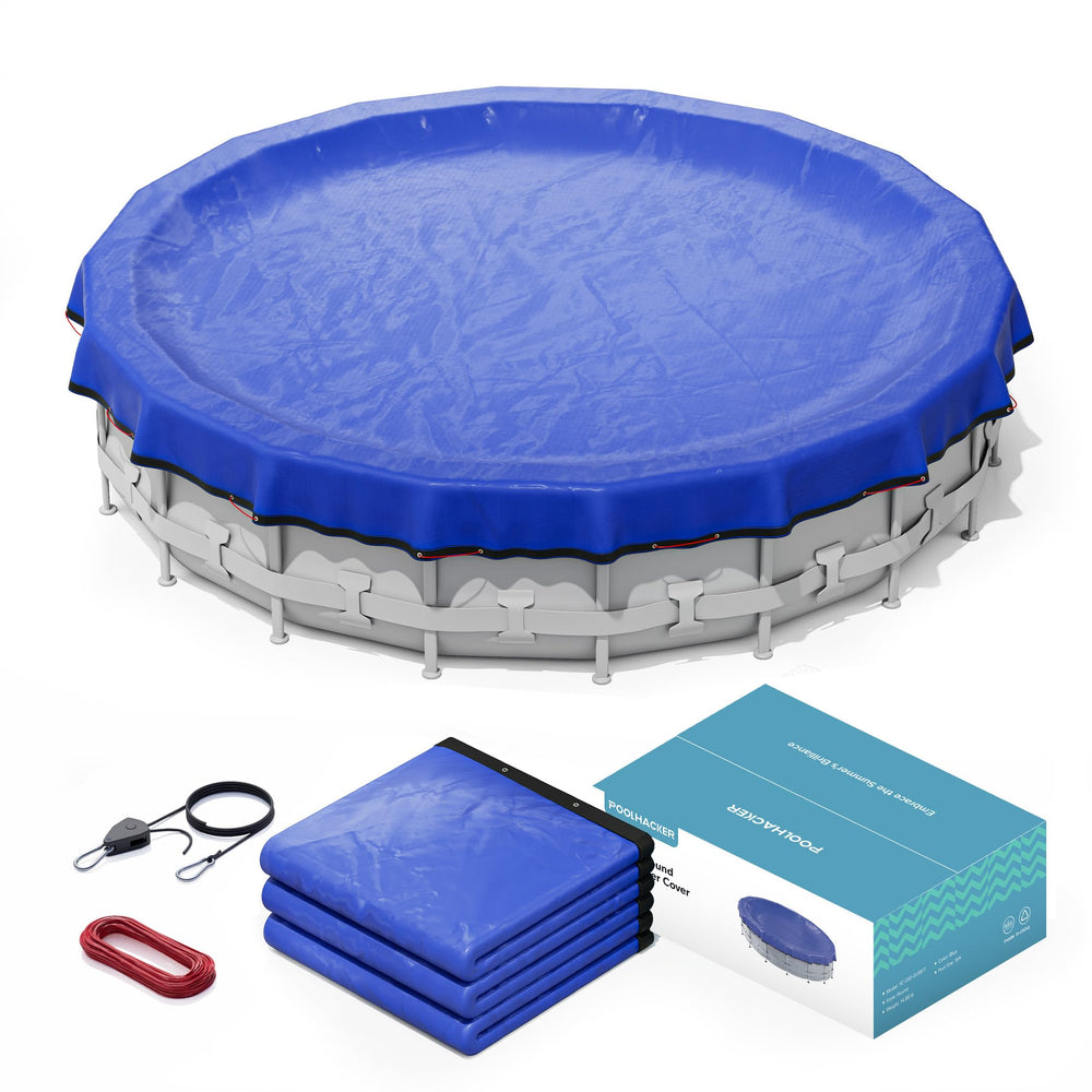 POOLHACKER 12FT Round Winter Pool Cover blue front view
