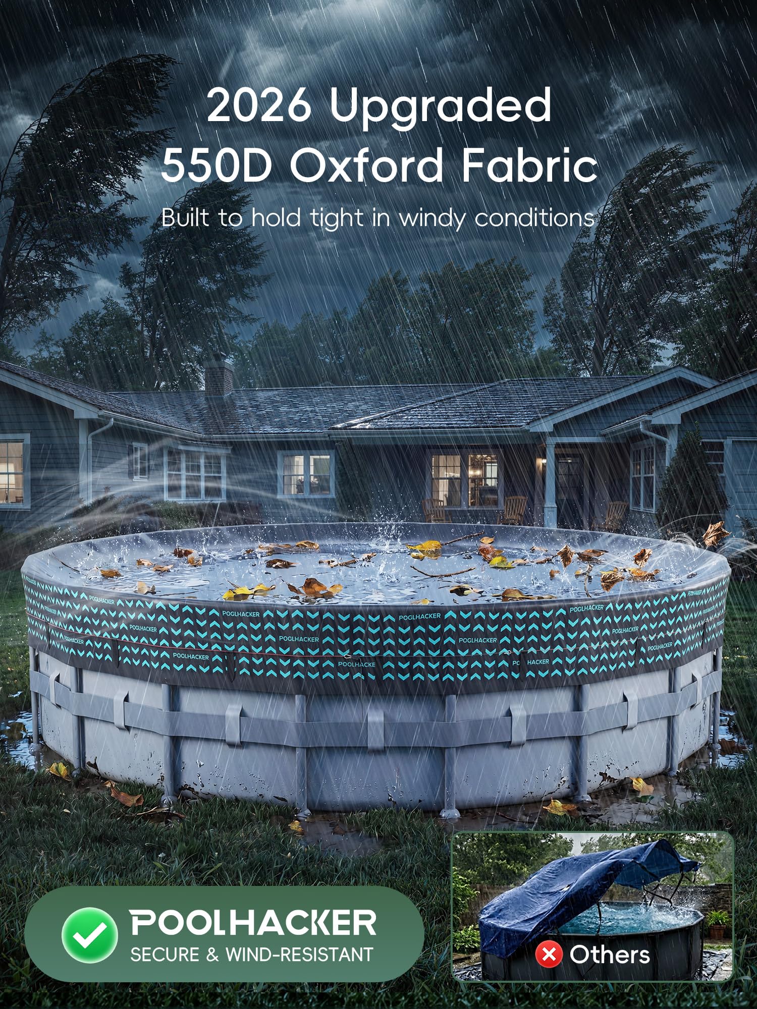 POOLHACKER 15 ft Round Pool Cover with steel cable and pulley system