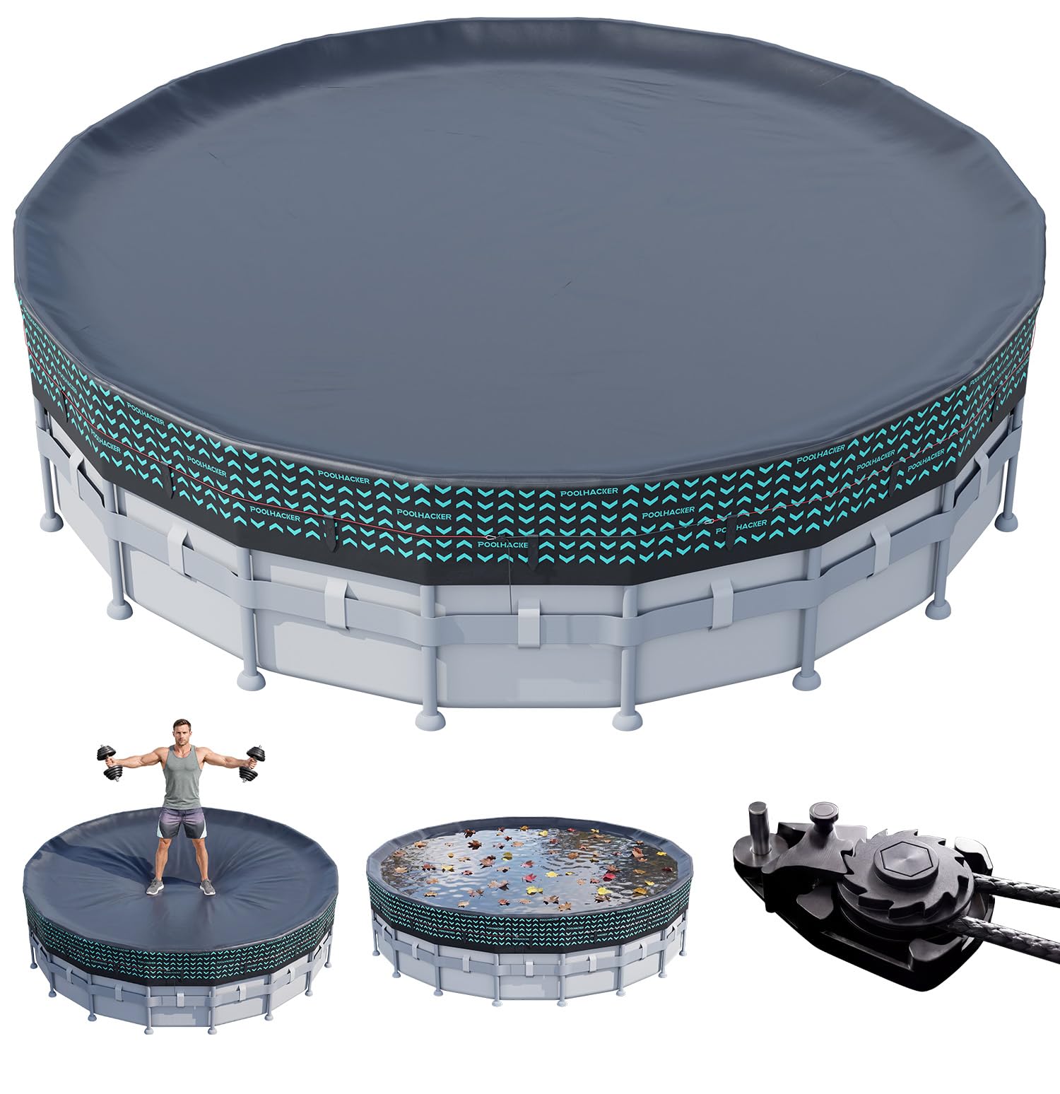 POOLHACKER 550D Heavy-Duty 15 ft Round Pool Cover front view