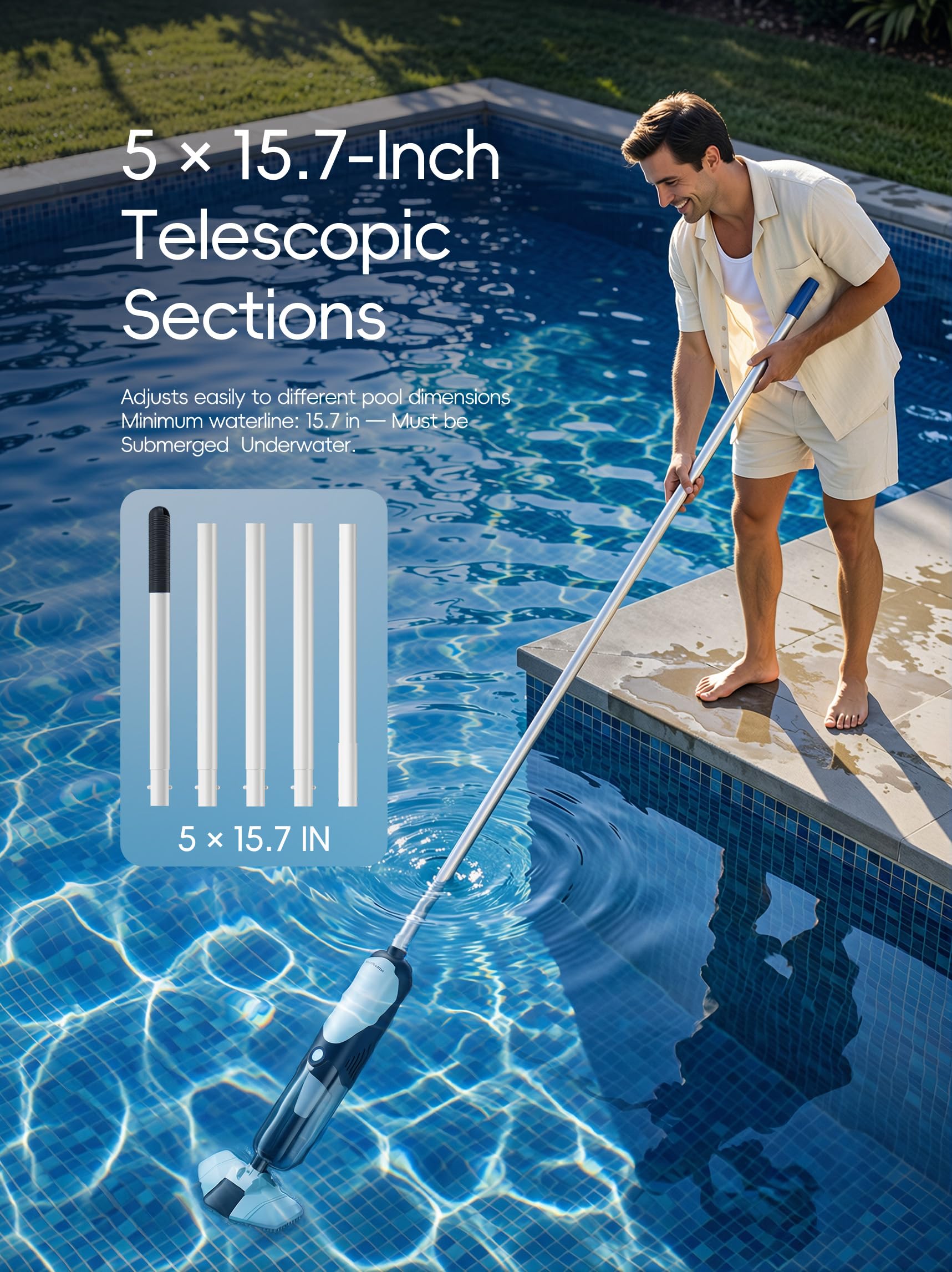 POOLHACKER Cordless Pool Vacuum in a clean pool