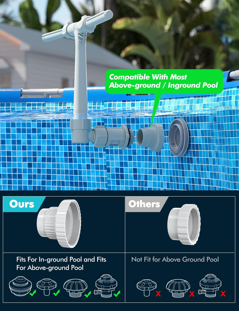 POOLHACKER fountain attached to an above ground pool