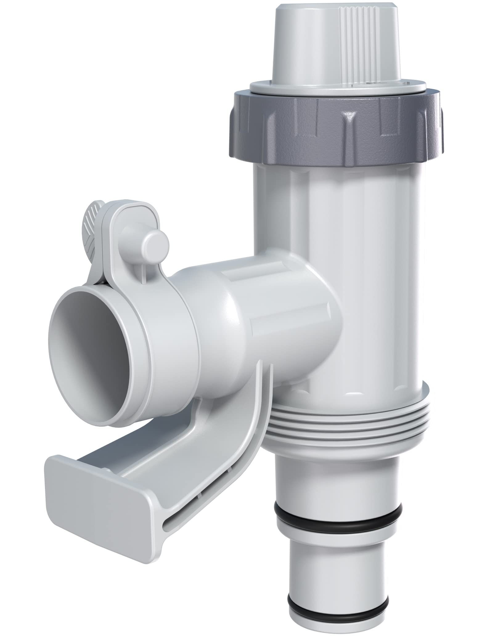 POOLHACKER Plunger Valve Plus front view with hose adapter
