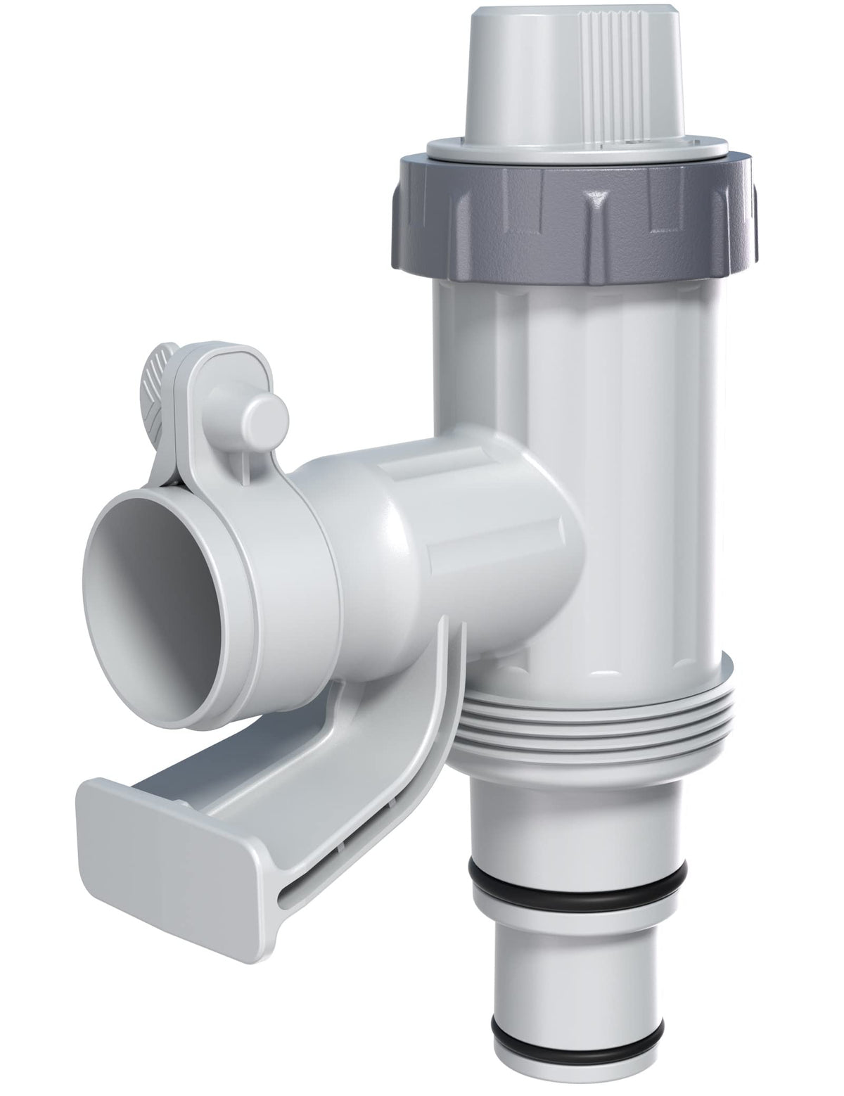POOLHACKER Plunger Valve Plus front view with hose adapter